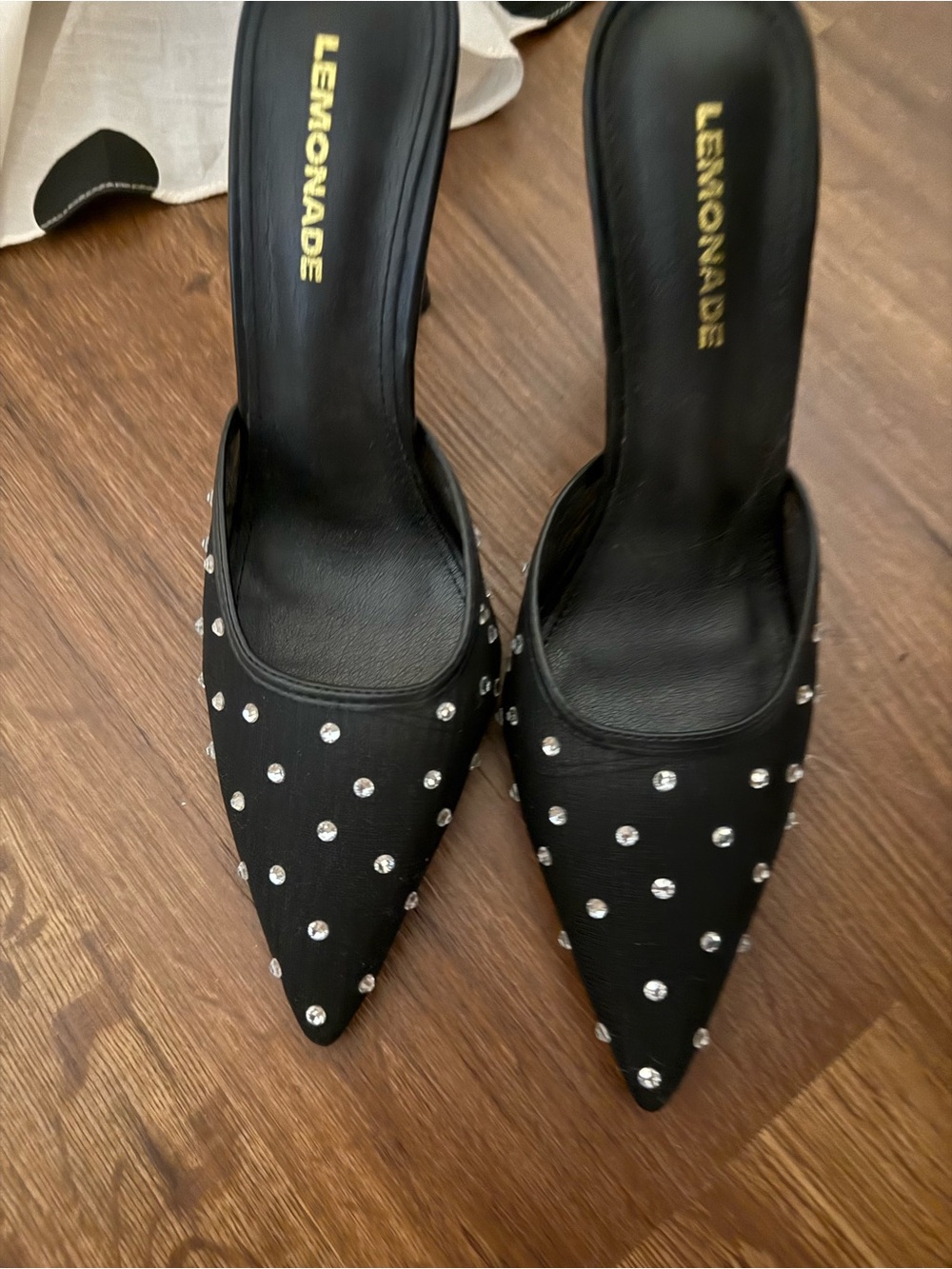 Lemonade Black Studded Pointed-Toe Mules